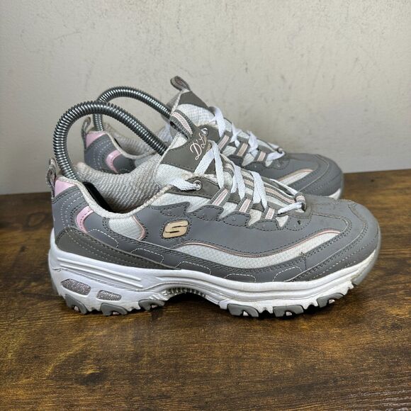 Skechers D'Lites Biggest Fan Fashion Gray White Shoes Sneakers Women’s Size 7 - Picture 1 of 8